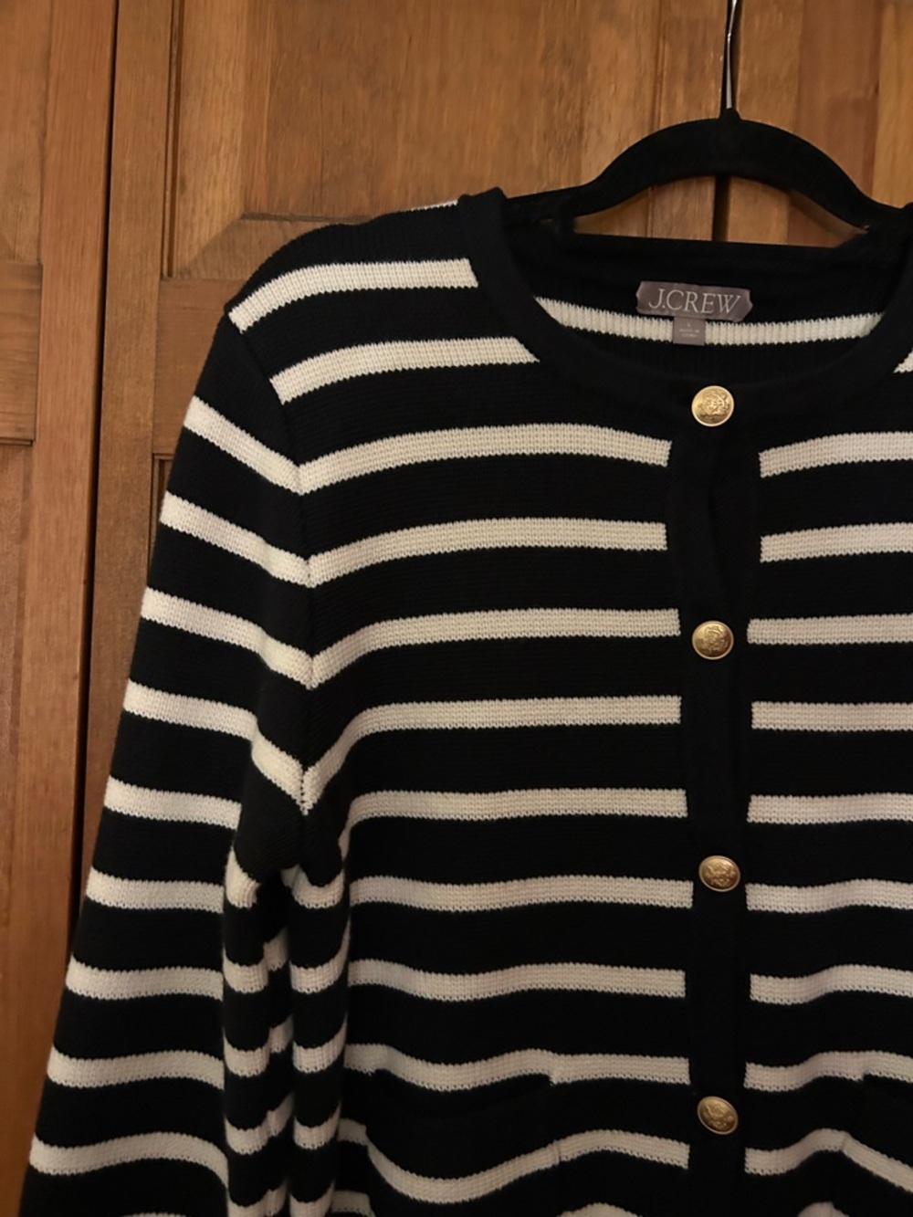 J. Crew Women’s L Preppy Classic Minimalist Striped Black White Emilie Cardigan - Picture 4 of 16